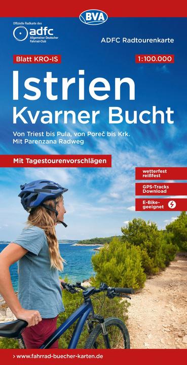 Immagine prodotto ADFC-Radtourenkarte KRO-IS Istrien Kvarner Bucht, mit Tagestourenvorschlägen, 1:100.000, reiss- und