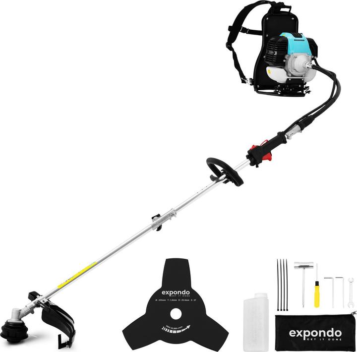 Produktbild Hillvert Benzin Motorsense + Freischneider tragbbar Rasentrimmer 1.47 kW 52 cm³ (Metallschneideblatt)