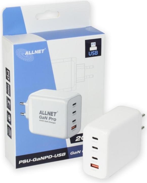 Produktbild Allnet Ersatznetzteil QC USB-C PD GaN Netzteil Power Supply 200 Watt 1x USB Typ-A QC, 3x USB Typ-C** (200 W)