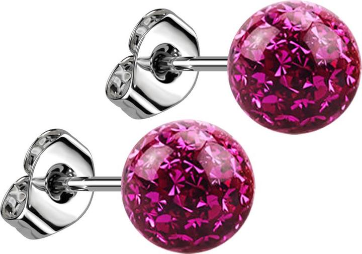 Produktbild Star Piercing Ohrstecker silber mit Kristall Kugel fuchsia Epoxy Schutzschicht (Chirurgenstahl 316L)