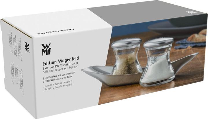 Produktbild WMF Salz und Pfefferstreuer Set Teller 3tlg Max & Moritz Wagenfeld Edelstahl matt (Salz, Pfeffer)