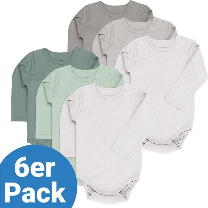 La Loona LaLoona Baby-Bodys & Wickelbodys Body Langarm 6er Pack - Salbei Grau - (80)