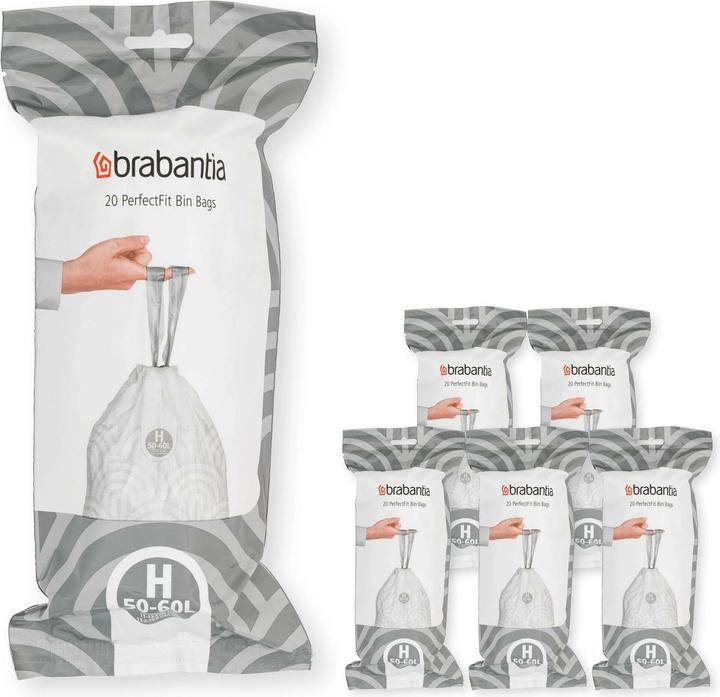 Immagine prodotto Brabantia PerfectFit Vuilniszakken - 50/60 l - Codice H - 6 rotoli x 20 pezzi (120 x, 60 l)