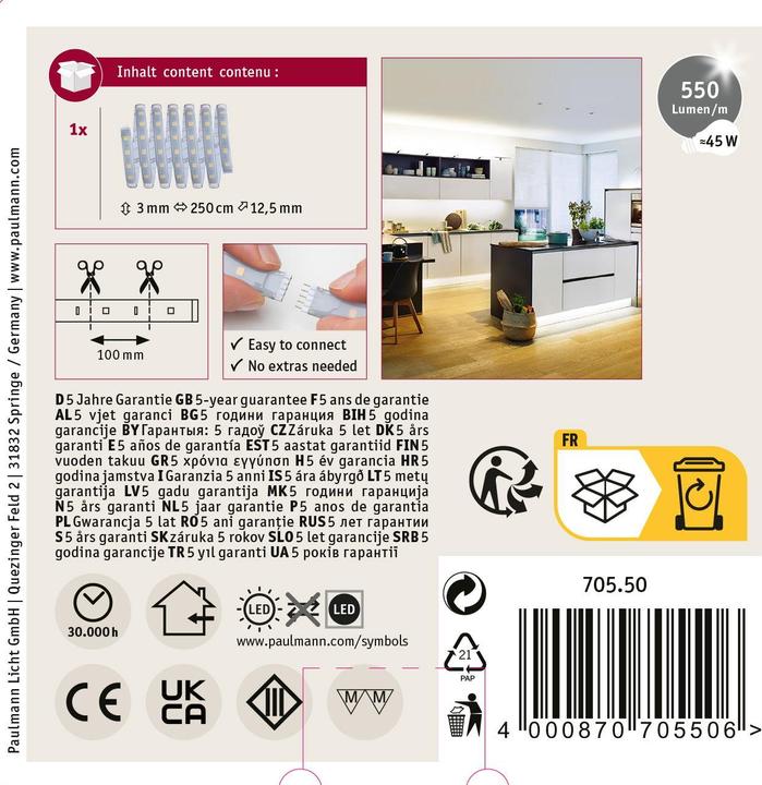 Immagine prodotto Paulmann MaxLED 500 Strisce (Bianco caldo, Bianco neutro, Bianco freddo, 250 cm, Interno)