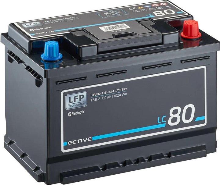 Image du produit Ective 12V 80Ah LiFePo4 Batterie d'alimentation Batterie lithium BMS Camping-car LFP BT (12 V, 80 Ah)