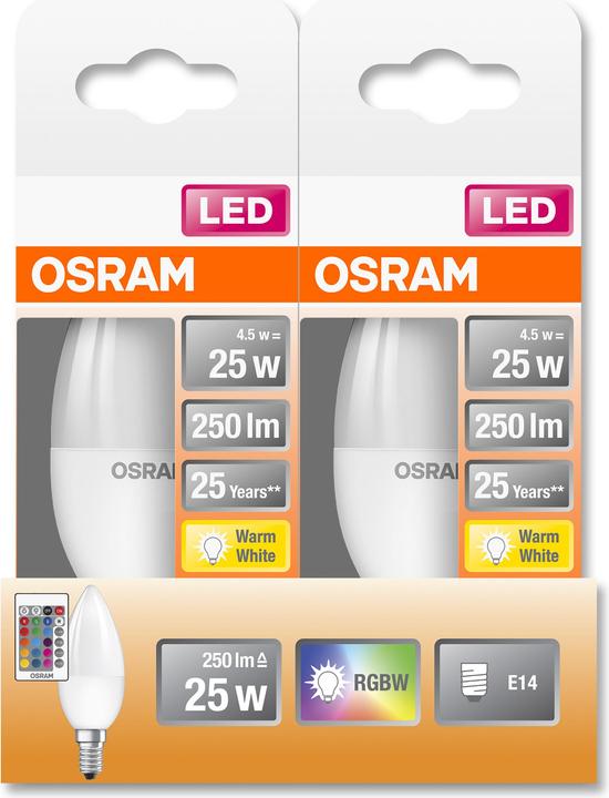 Immagine prodotto Osram Lampade a led retrofit Rgbw con telecomando (E14, 25 W, 250 lm, 1 x, G)