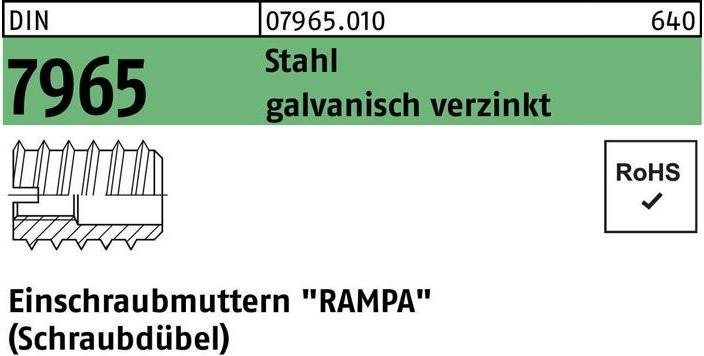 Produktbild Einschraubmutter DIN 7965 M 4 x 12 Stahl galv. verzinkt (M4)