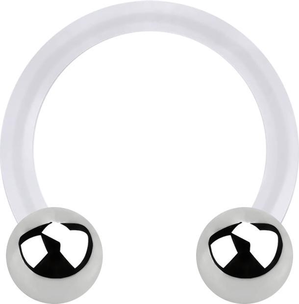 Star Piercing Micro Circular Barbell transparent mit zwei Kugeln silber (Bioflex, Chirurgenstahl 316L, ohne Messing)