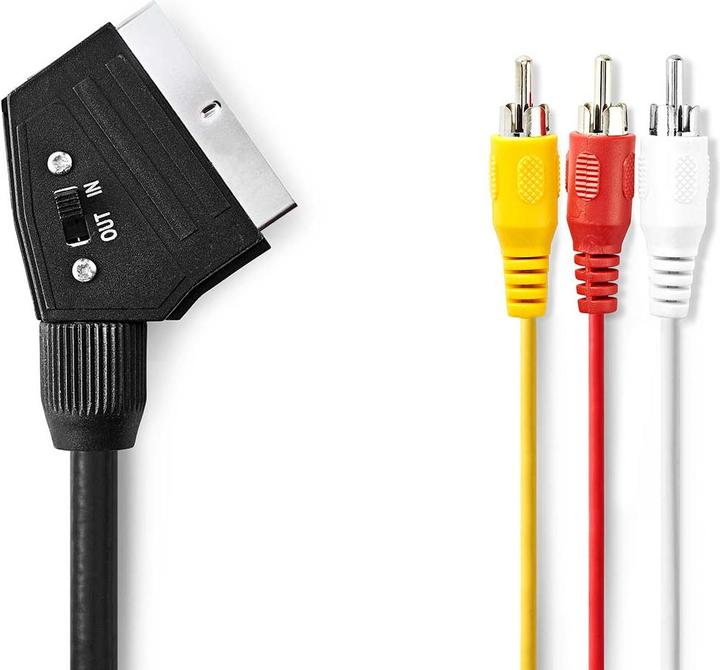 Produktbild Nedis SCART-Kabel | SCART Stecker | 3x Cinch-Stecker | Vernickelt | Schaltbar | 480p | 2.00 m | Rund (2 m)