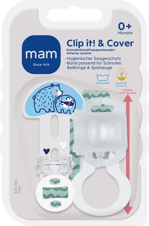 Produktbild MAM Schnullerketten Schnullerband Clip it! mit Cover - Bär (1 x, ab Geburt)