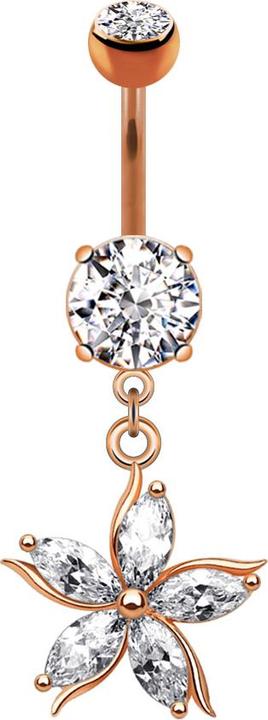 Produktbild Star Piercing Banane rosegold mit Anhänger Kristallblume (Messing, Chirurgenstahl 316L)