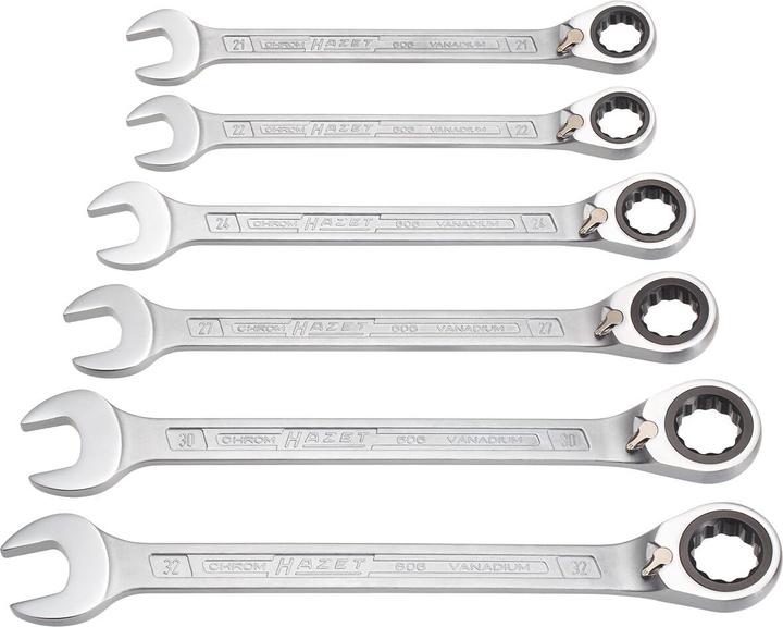 Actual product image HAZET Ratcheting combination wrench set 606/6-1 ∙ Outside 12-point traction profile ∙ 21 - 32 ∙ Num… (21 mm, 22 mm, 24 mm, 27 mm, 30 mm, 32 mm)