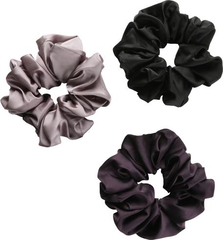 Produktbild Trisa Fashion Grosses Scrunchy Schwarz, Grau, Dunkelviolett 3 Stk. (Haargummi)
