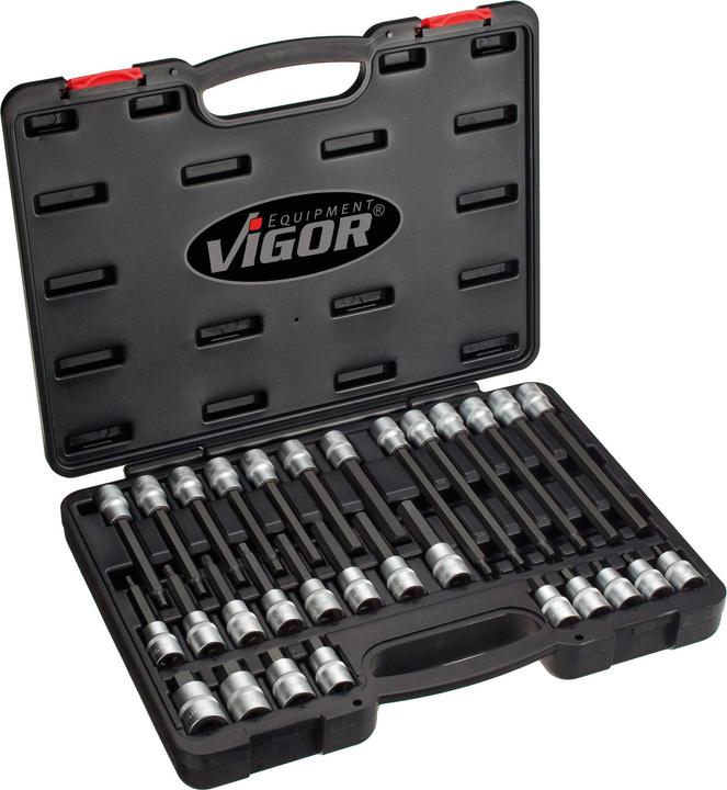 Vigor Set di bit per cacciavite a brugola esagonale ∙ V1919 ∙ Quadrato 12,5 mm (1/2 pollice) ∙ Set di (14 mm, 11 mm, 12 mm, 13 mm, 9 mm, 6 mm, 8 mm, 10 mm, 7 mm, 5 mm)