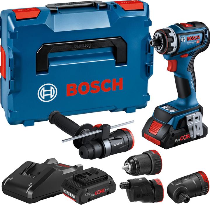 Einlage für L-BOXX 136, Hammeraufsatz einschl. Zusatzgriff GFA 18-H Professional, 2 x Akku ProCORE18V 4.0Ah, Exzenteraufsatz GFA 18-E Professional, GSR 18V-90 FC
