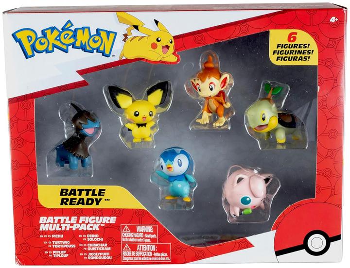 Actual product image Jazwares Pokemon Battle Figure Set Figure 6-Pack Pichu, Piplup, Chimchar, Turtwig, Deino & Jigglypu