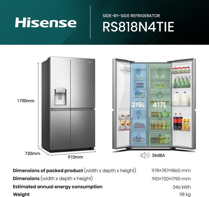 Image du produit Hisense Hise Sideb RS818N4TIE E inox (632 l)