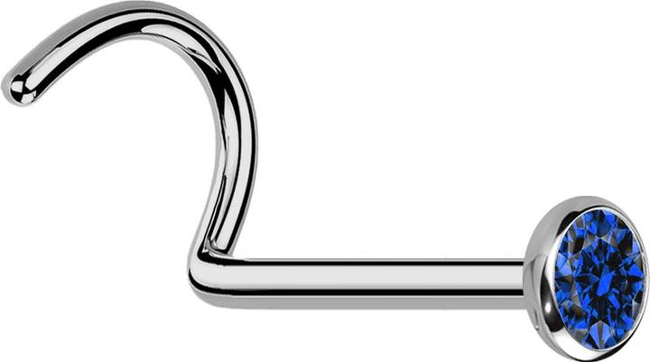 Produktbild Star Piercing Nasenstecker gebogen silber mit flacher Halbkugel Kristall dunkelblau (ohne Messing, Titan G23)