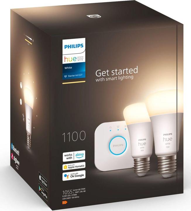 Produktbild Philips Hue White Starter Set (E27, 9.50 W, 1055 lm, 2 x, F)