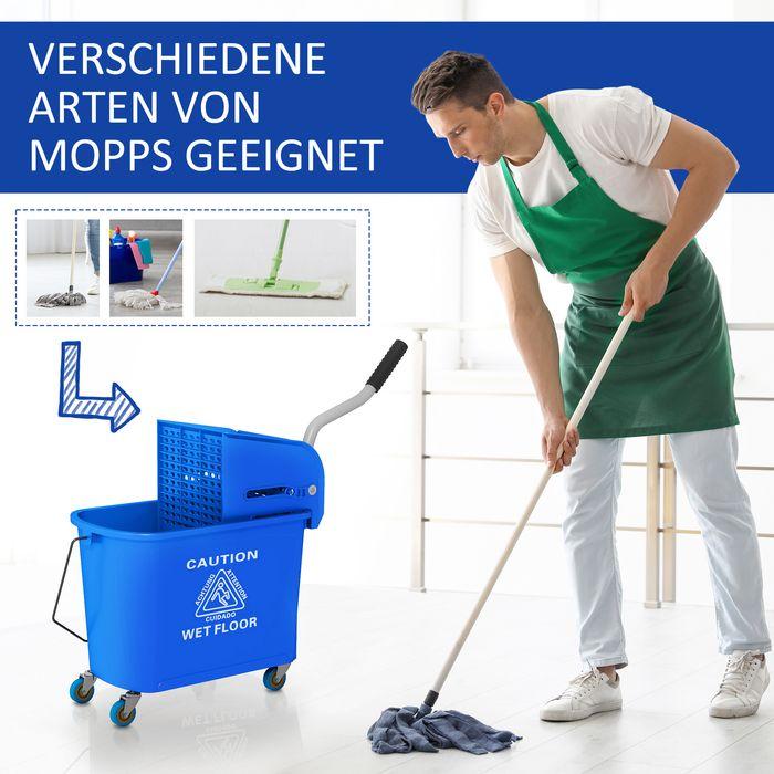 Produktbild Swisshandel24 Putzwagen Fahreimer Putzeimer 20 Liter Wischwagen mit Presse 2 Kammern Blau (1 Stk.)