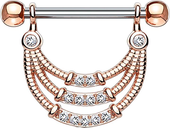 Produktbild Star Piercing Barbell rosegold drei halbbögen und Kristallen (Chirurgenstahl 316L)