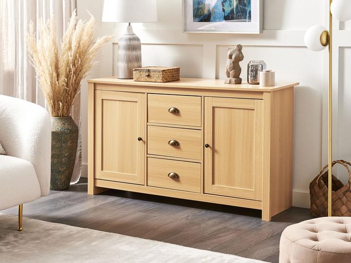 Immagine prodotto Beliani Credenza in legno chiaro 3 cassetti 2 ante LANSIN (140 x 80 x 40 cm)