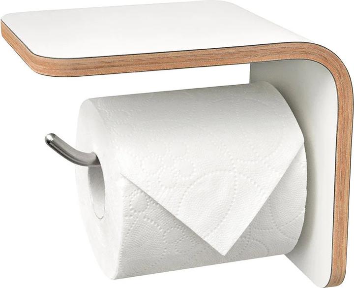 Image du produit Well Care Porte-rouleau de papier toilette en bois blanc avec étagère