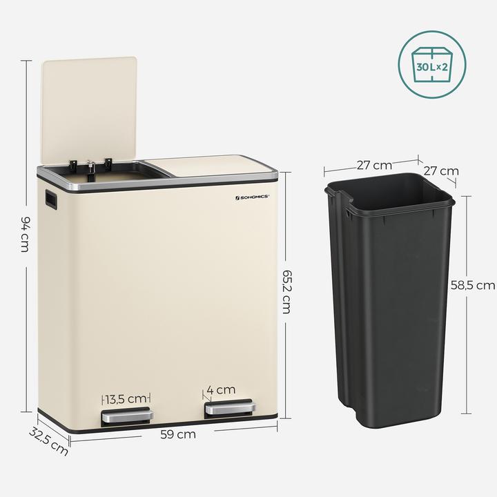 Immagine prodotto Songmics Cestino dei rifiuti con coperchio e contenitore interno (60 l)