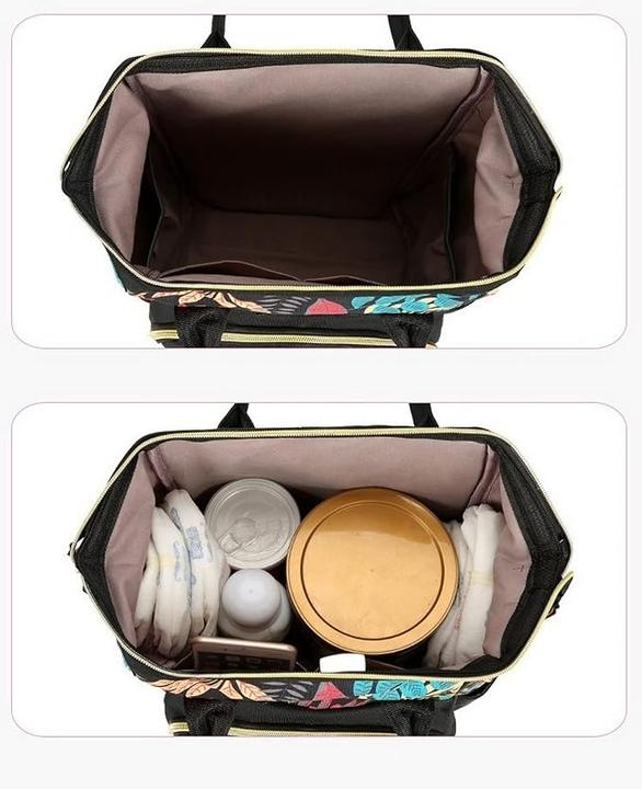 Image du produit Only-Bags.Store Leaf Print Diaper Bag, Top Handle Mommy Backpack, Casual Travel Daypack avec Bottle Pockets