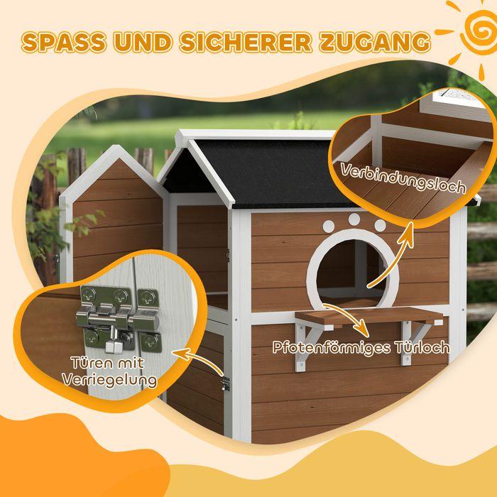 Image du produit Swisshandel24 Katzenhaus aus Holz Katzenhöhle mit Fenster, Balkon für Indoor, Outdoor Braun (Chat)