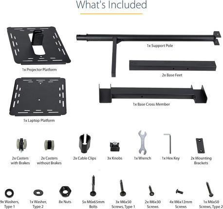 Immagine prodotto StarTech Mobile Projector and Laptop Stand/Cart - Heavy Duty Projector Stand (2 ripiani, ciascuno) - (Soffitto)