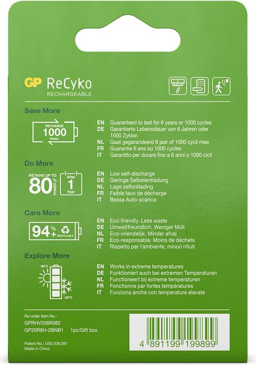Produktbild GP Batteries ReCyko (1 Stk., 9V Block, 200 mAh)