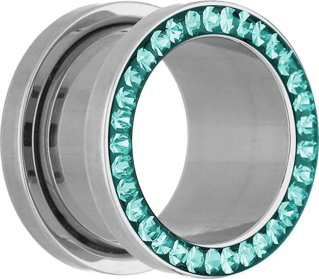 Produktbild Star Piercing Flesh Tunnel silber mit Kristall türkis und Epoxy Schutzschicht (Chirurgenstahl 316L, ohne Messing)