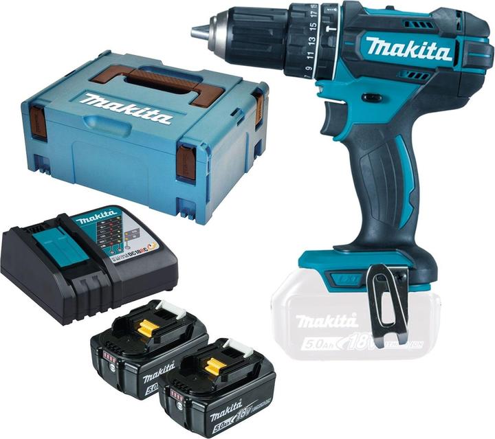 Image du produit Makita DHP482RTJ 18V 2x perceuse à percussion à batterie rechargeable (Fonctionnement sur batterie)