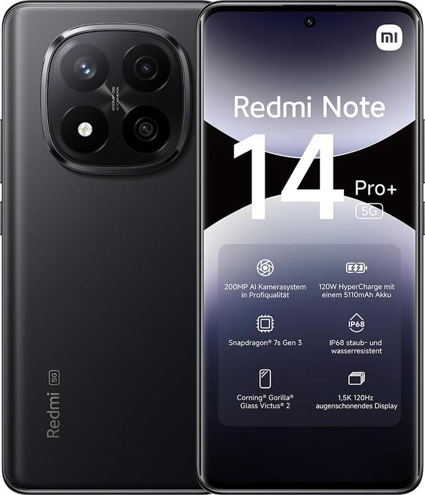 Actual product image Xiaomi Redmi Note 14 Pro+ 5G (512 GB, Midnight Black, 6.67", Dual SIM, 200 Mpx, 5G)