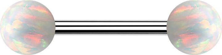 Immagine prodotto Star Piercing Barbell d'argento con due sfere di colore bianco opalino (Acciaio chirurgico 316L)