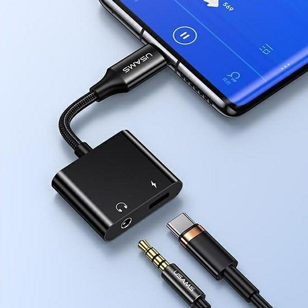 Actual product image Usams AU15 Adapter USB-C - jack 3.5m DAC + USB-C PD60W czarny/black SJ598YPTC01 (US-SJ598) (USB Type C, 3.5mm jack)