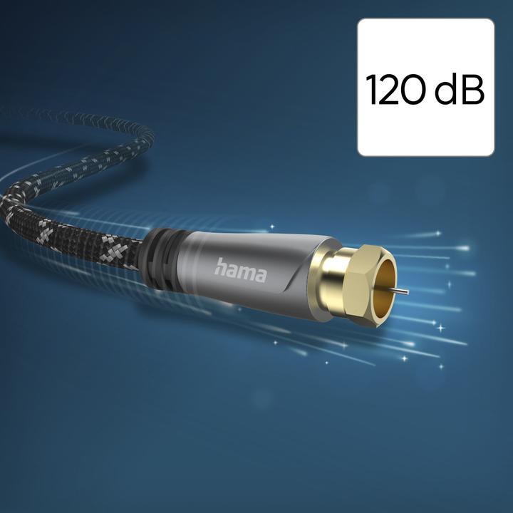 Immagine prodotto Hama Cavo di collegamento SAT, spina F - spina F, metallo, placcato oro, 1,5 m, 120 dB (120 dB, Cavi antenna)