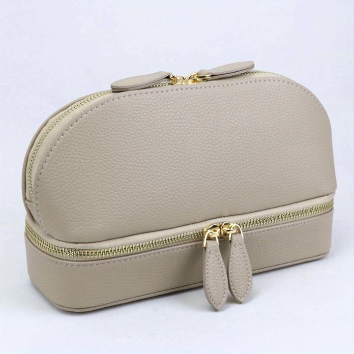 Actual product image Only-Bags.Store Large capacity double layer makeup bag, jewellery box solid colour PU leather fashionable shell type