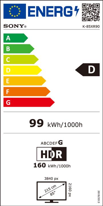 Energy Label Sony K-85XR90 (85", Bravia 9, QLED, Mini-LED, 4K, 2024)