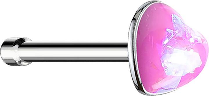 Produktbild Star Piercing Nasenstecker gerade silber mit Opal Herz pink (Chirurgenstahl 316L, ohne Messing)