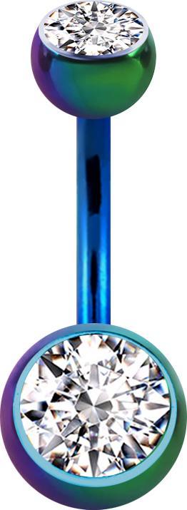 Star Piercing Banane farbig mit zwei Kugeln Kristall silber (ohne Messing, Titan G23)