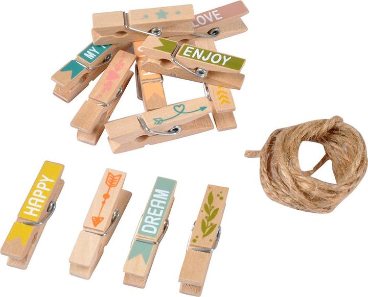 Produktbild Natura Punto Mini-Klammern Deko mit Aufschrift und Schnur, 12er-Set