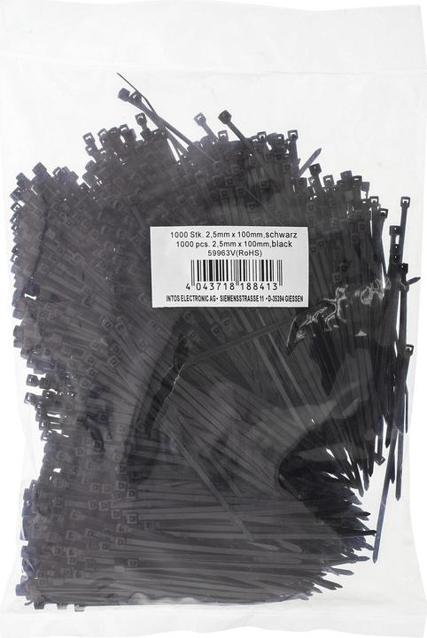 InLine Fascetta, lunghezza 100mm, larghezza 2,5mm, nero, 1000 pezzi, sfuso (Fascette in plastica, 100000 mm, 1000 pz.)