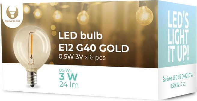 Immagine prodotto Forever Light Lampadina LED E12 G40 0,5W 3V 24lm oro 6pcs (E12, 24 lm, 6 x)