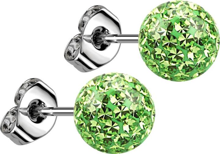 Actual product image Star Piercing Stud earrings silver with crystal ball light green epoxy protective layer (Surgical steel 316L, without brass)
