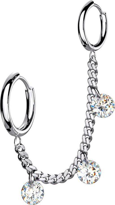 Immagine prodotto Star Piercing Orecchini catena d'argento con orecchino e tre cristalli (senza ottone, Acciaio chirurgico 316L)