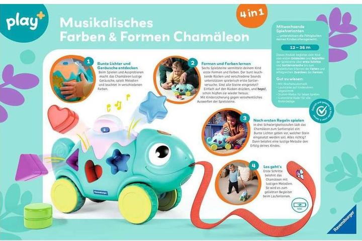 Produktbild Ravensburger 4875 play+ Musikalisches Formen und Farben Chamäleon, Farben- und Formensortierer, mit (Deutsch, Französisch, Englisch)