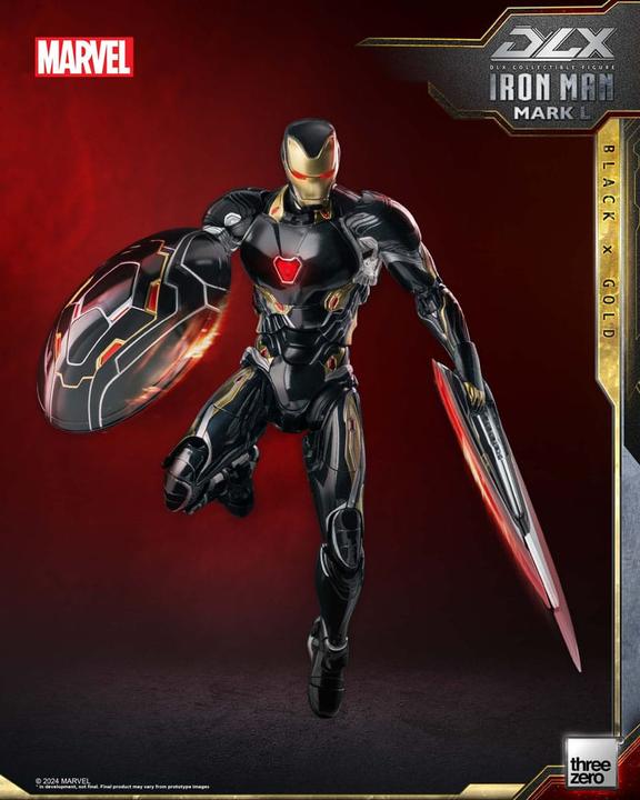 Actual product image ThreeZero Infinity Saga DLX Action Figure 1/12 Iron Man Mark 50 (Black X Gold) 17 cm