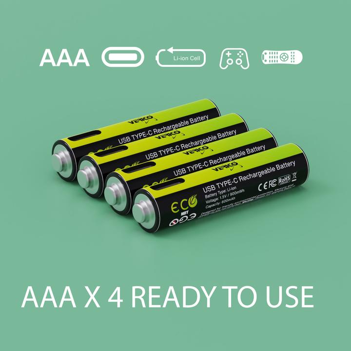 Produktbild Verico Li-Ion USB-C Micro AAA-Akku 1.5V 900mWh 600mAh ladbar per USB (4 Stk., AAA, 600 mAh)